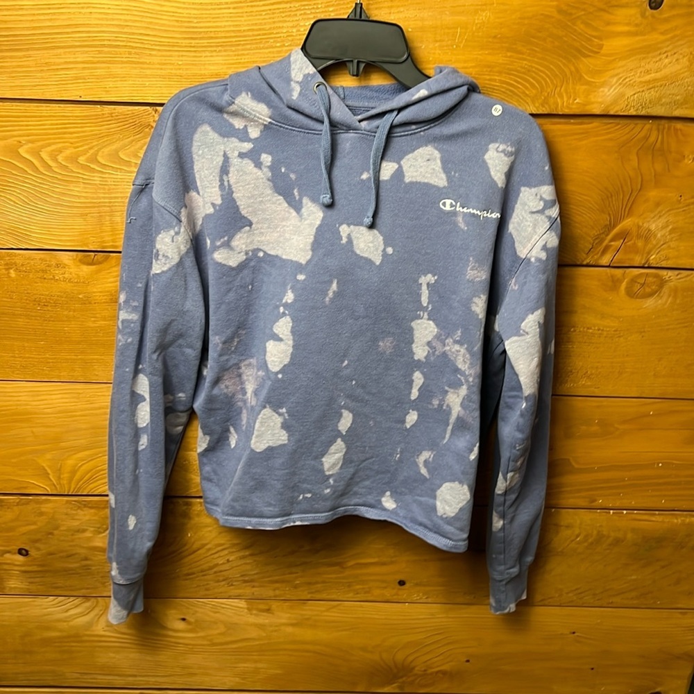 Champion Women's Fleece Hoodie Camo-Print bleach splatter Md athletic wear warm